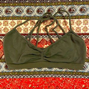 Free People Dark Green Yoga Strappy Bralette